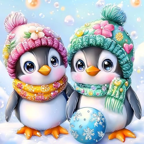 MAXBYE Diamond Painting Kits Tier Erwachsene, Diamond Art Komplett Set DIY Pinguine Diamant Bilder Anfänger, Runde Diamant Bilder Kristall Kreuzstich Für Wohn- & Schlafzimmer Decor Geschenk 30x30cm
