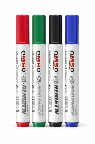 4Pc Water resistant Bullet Tip Permanent Markers - Marker Pens Coloured Thick Pens Set (pack of 4) Red Blue Black and Green