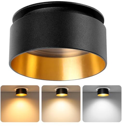 KYOTECH Focos LED de Techo Negro dorado Focos superficie techo Módulo LED reemplazable 3000K-6500K Blanco cálido 500LM Agujero 65-68mm para cocina, dormitorio, sala de estar