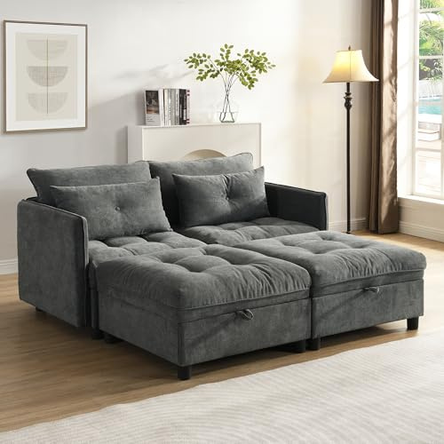 VIEKOS 4-Sitzer modulares trennbares Sofaset:Frei kombinierbar+Stauraum unter Allen Sitzkissen+Schlaffunktion+Chenille-Bezug,274x76x87cm,Freie Raumgestaltung mit Wohnzimmer-Sofabett-Kombinatio