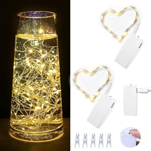 Orbecco 2PCS Rechargeable Fairy Lights 6.56FT | LED String Light Type-C Charge with 5 photo clips and up to 20 hours runtime. Waterproof Warm Twinkle Lights for decor.