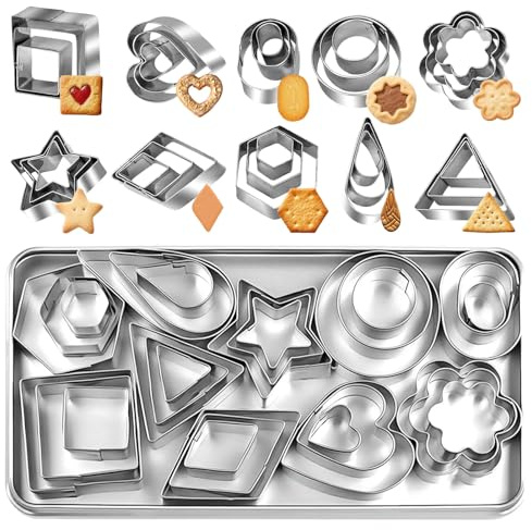 Lot de 30 emporte-pièces en acier inoxydable – 10 formes géométriques en 3 tailles, emporte-pièces pour biscuits, fondant et tartes