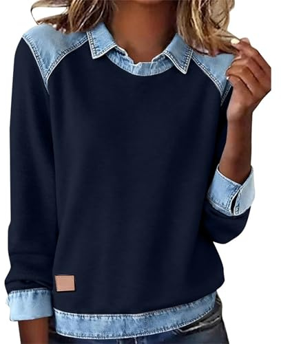Damtröjor utan huva rund hals sweatshirt tröjor damer plus size pullover jultröjor halloween toppar tröjor huvtröjor sweatshirt jumper pullover toppar jumper träningskläder, Mörkblått, S