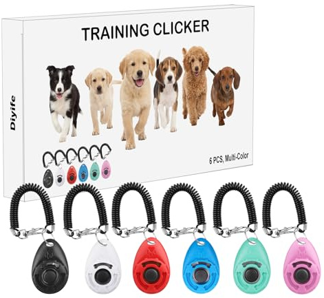 Diyife Hunde Clicker, 6 Stück Multi-Color Trainings-Clicker | Klicker mit Handschlaufe, Großer Knopf, für Hund, Katze, Pferd, Schwarz, Weiß, Rot, Blau, Grün, Rosa