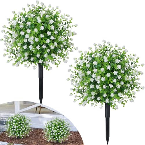 2Pcs Artificial Boxwood Topiary Balls Trees with Ground Spike 21.6inch