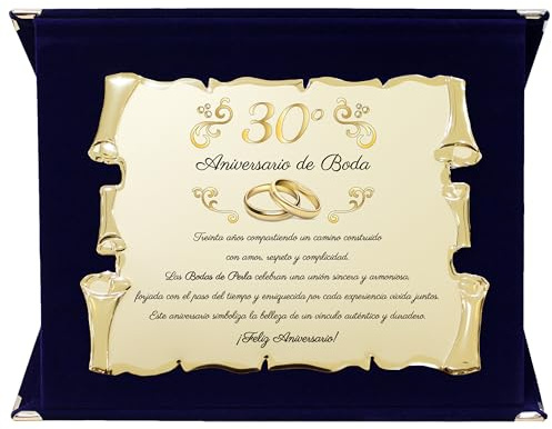 Placa Bodas de Perla – 30° Aniversario de Boda | Placa Conmemorativa para Bodas de Perla en Aluminio Dorado | Regalo Elegante para 30 Años de Matrimonio con Estuche de Lujo