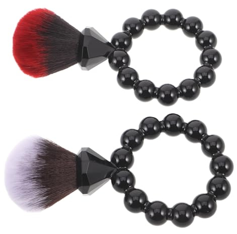HAMPPLIES Brocha para Rubor Portátil 2 Piezas con Cerdas Suaves en Negro y Marrón, Aplicador de Polvos Sueltos de Viaje para Mejillas, Pincel Compacto para Maquillaje Facial y