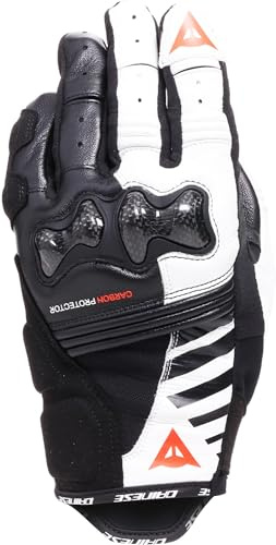 Dainese Reacto Carbon Short Gloves Wmn, Guanti Moto Corti Donna in Pelle con Protezione Nocche in Carbonio e Imbottiture Palmo e Dita Smart Touch, Per Donna, Black/White/Red-Fluo, S