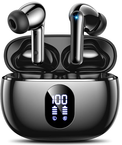 ZZU Bluetooth Kopfhörer Kabellos Bluetooth 5.4, In Ear Kopfhörer mit 4 ENC Mikrofonen, HiFi Tiefbass, LED Anzeige, 48 Std Spielzeit, IPX7 wasserdicht, Wireless Earbuds für Sport, Workout Schwarz