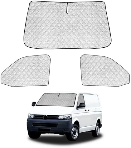 3er Set Auto Sonnenschutz Innen für VW T5 T6 T6.1 Transporter, Multivan & California | Sonnenschutz Frontscheibe innen faltbar & magnetische Seitenscheiben | Thermomatte Verdunkelung & Hitzeschutz