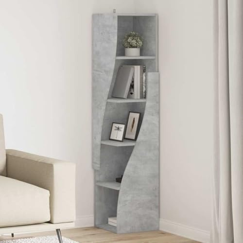 GeenYuu Armadio angolare in legno grigio cemento, 32 x 32 x 140 cm, con 5 ripiani, salvaspazio, multiuso per soggiorno, ufficio, corridoio, lavanderia, con robusto spazio e fissaggio a parete