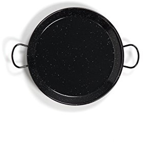 La Valenciana 10 cm, emaillierter Edelstahl Pfanne aus Spanien, Paella Schüssel, Hocker, schwarz, 55 cm