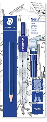 Staedtler Noris 550, Compas scolaire de précision pour l'école, Étui blister avec crayon, étui de mine et attache-compas universelle, 550 60 BK