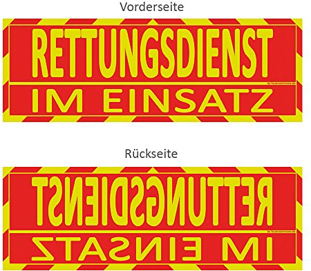 Feuerwehrstore Rettungsdienst im Einsatz Wendeschild WSB2 für die Sonnenblende in Normal- & Spiegelschrift Rettungsdienst