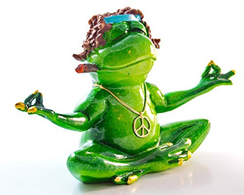 Yogafrosch Sammy Dekofigur – lustiger meditierender Frosch mit Peace Kette – Handbemalt, Kunststein– witzige Geschenkidee & originelle Wohnzimmer Deko