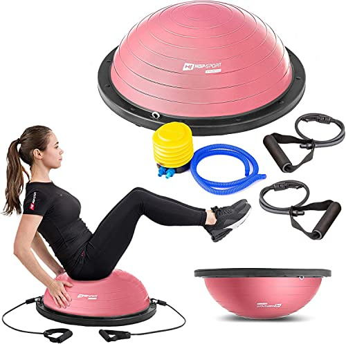 Hop-Sport Balance Ball HS-L058B Balancetrainer Gymnastikball mit Expander & Pumpe für Fitness, Stabilitäts-Training Ø 63,5 cm (hellrosa)