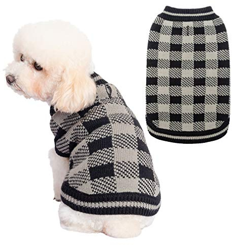 KOOLTAIL Dog Winter Jumper Classic Plaid Dog Knitwear Sweater Soft Baseball Shirt Design for Pet Cold Weather Wearing