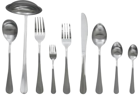 HOME DECO FACTORY - KA4661 Couverts en Inox Brossé Gris, 39 Pièces, Ensemble Complet pour Table, Repas en Famille ou Entre Amis, Élégance et Praticité, Toutes Occasions