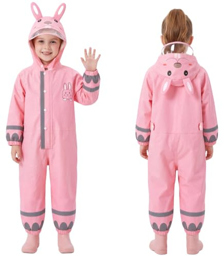 JinBei Imperméable Enfant Fille Rose Lapin Modèle Avec Capuche Velo Complet Animal Combinaison Sport Manteaux Protection Poncho Pantalon Respirant Randonnée Pluie 3-5 Ans