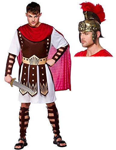 A2ZFD Mens Roman Centurion Costume + Helmet - Gladiator Fancy Dress (Medium (Chest 41), + Helmet)
