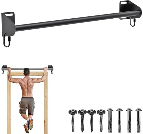 SELEWARE Wall Mounted Pull Up Bar for Doorway, Heavy Duty Strength Training Pull-Up Bars, Door Frame Chin Up Bar for Home Gym Workout, 2 Holes for Resistance Bands Stretch Strap Flexibility Training