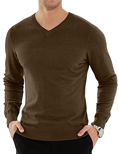 KUYIGO Hombres Llano V-Cuello Jersey de Punto Casual de Manga Larga suéter Jersey de Trabajo de Oficina Profesional Inteligente XL Marrón