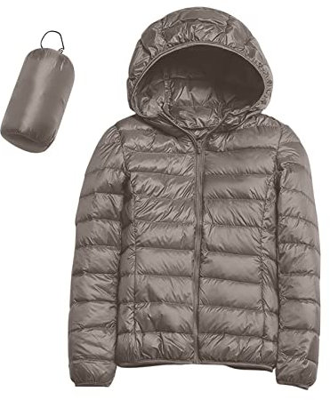 Women's Warm Waterproof Lightweight Jacket with Hood Windproof Winter Coat with Recycled Insulation Winter Slim Short with Hood Warm White Duck Down Coat Waterproofing Spray Ski Clothing, khaki, S