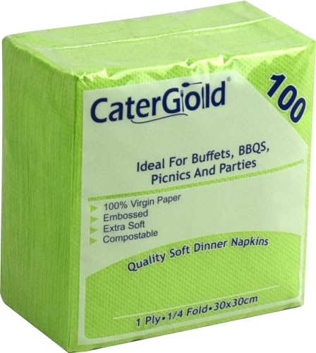 100 Soft Napkins 30 x 30cm Serviettes Tissue 1 Ply (Bright Green)