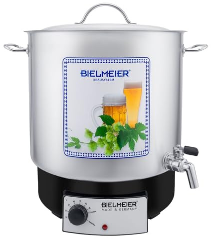 Bielmeier Maischekessel 2000 Watt 29 Liter Deckel Edelstahl Auslaufhahn 3/4 V4A Bier selber brauen Made in Germany