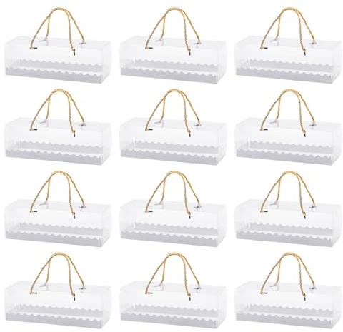 ZBHDEYG 12 Cajas Transparentes para Tartas Con Cuerda Dorada y Hojas de Papel - Caja de Almuerzo, Galletas y Envolver Pasteles