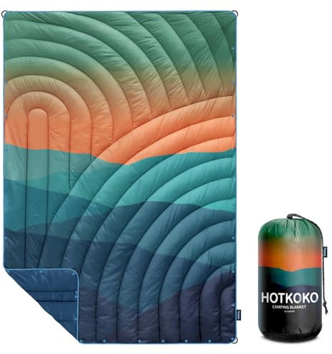hotkoko Campingdecke, leichte, bauschige Campingdecke, verstaubare Daunendecke für Outdoor, Reisen, Stadion, Wandern, Picknicks, mit verstaubarer Tasche
