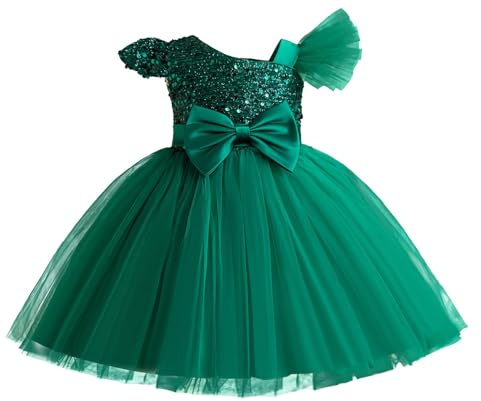 AIEOE Vestito Elegante da Bambina con Fiocco e Cerniera Principessa Abiti da Battesimo Bambine per 1 Anno Verde
