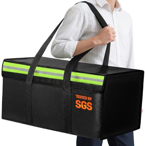 Amerbro Large Fireproof Document Bags 24x12x12in, Fireproof Document Box for Cash, Photo Albums, Valuables, Extra Large Fireproof Bag Waterproof Document Storage with Reflective Strip, Black