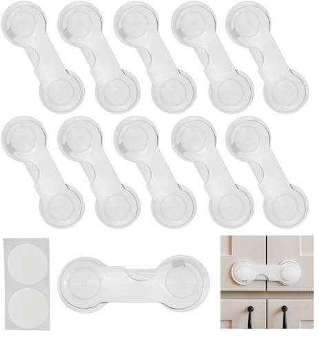 ALLY-MAGIC 10 Stück Kindersicherung Schrank, Weiß Kindersicherung Schubladen für Babys und Kleinkinder, Schubladensicherung für Möbel, Küche, Schranksicherung Baby Mit Kleber, kein Bohren E23-BSCGS