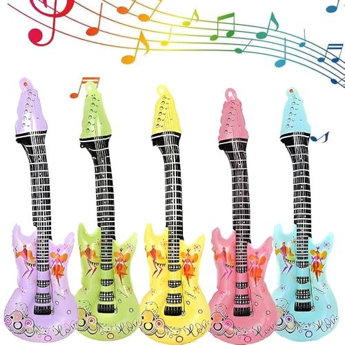 5Pcs Inflatable Guitar Musical Instruments 55cm Inflatables Guitar Muscial Instrument for Party Supplies Party Favours Balloons (5 Colors)