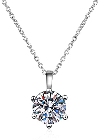 Mesnt Halskette Weißgold Damen, Frauen Halskette Collier aus 9 Karat Weißgold Anhänger rund mit Labordiamant
