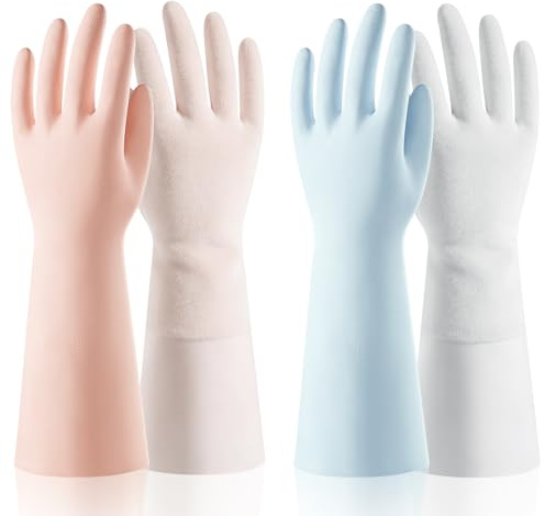 ThxToms 2 Pair Nitrile Dishwashing Cleaning Gloves, with Cotton Flocked Liner, Reusable, Skin-Friendly & Anti-Slip Design for Household & Kitchen Use, Pink&Blue, M