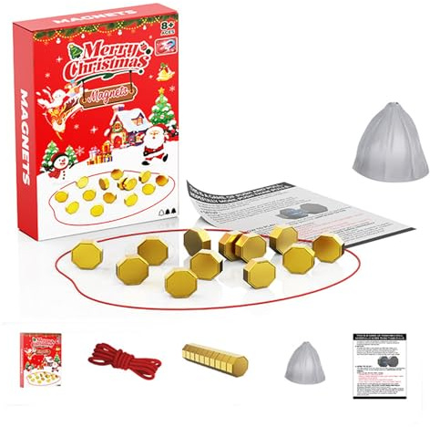 Juego De Ajedrez Magnético, Juego De Estrategia De Mesa con Imanes, con Cuerda Y 20 Piedras Más Grandes Y Fuertes, Divertido Juego De Rompecabezas para Fiestas Familiares Gold 20 Pieces