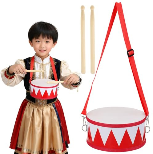 HEMOTON Set Rullante in Legno per 5-9 Anni, Tamburo a Percussione Doppia Faccia 8 Pollici, Strumento Musicale Educativo per Coordinazione e Sviluppo Motorio, Gioco Didattico per Ragazzi