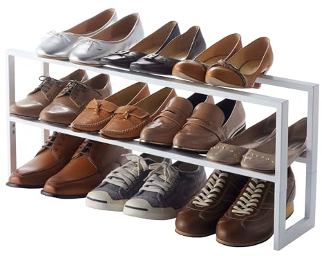 YAMAZAKI Line 2-stöckiges ausziehbares Schuhregal, weiß
