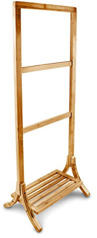 Relaxdays Handtuchhalter Bambus mit 3 Handtuchstangen und großer Ablage HBT 105 x 40 x 27 cm Handtuchständer als freistehender Handtuchtrockner mit Regalboden auch als Herrendiener geeignet, natur