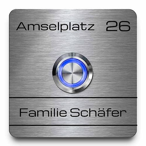 Individuelle Haustürklingel aus gebürstetem V2A Edelstahl | Türklingel Modell Schäfer ab 7x7 cm - Große Auswahl an Motiven und Gestaltungsmöglichkeiten | Optional mit Zubehör