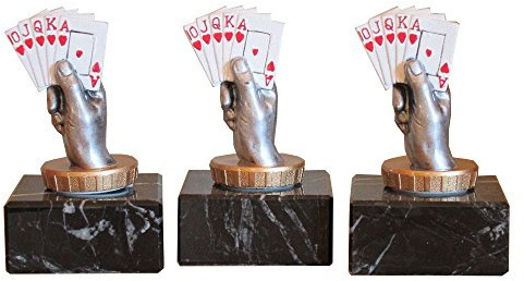 3er-Serie Poker/Skat-Pokale (R) auf Marmorsockel mit Wunschgravur
