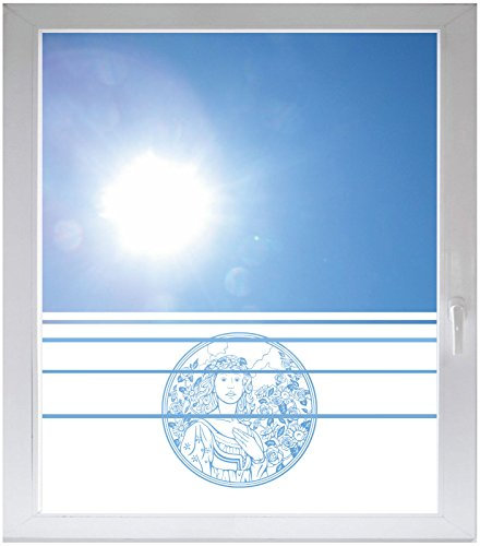 INDIGOS UG Sichtschutzfolie Glasdekorfolie Fensterfolie mit Motiv satiniert Blickdicht - d111 Ornament hübsche Frau Blümchen - 1200 mm Länge - 500 mm Höhe Streifen - selbstklebend - matt