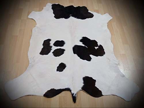 KUHFELL Kalbfell Stierfell Fell Teppich Weiss - schwarz 123x125cm #757