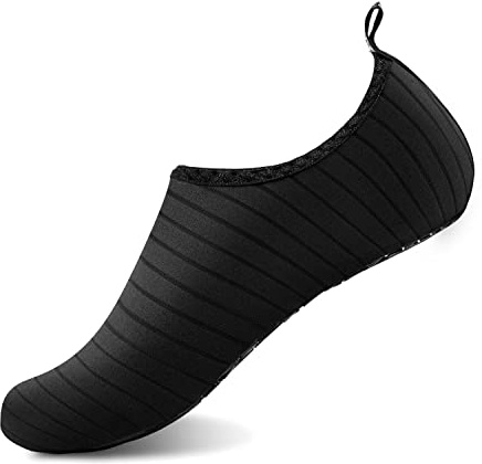 HMIYA Badeschuhe Strandschuhe Wasserschuhe Aquaschuhe Schwimmschuhe Surfschuhe Barfuß Schuhe für Damen Herren(Streifen Schwarz,46-47 EU)