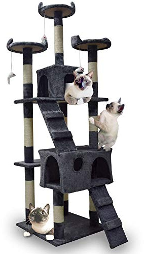 BITUXX XL Katzen Kratzbaum Katzenbaum Katzenhaus Katzenturm Sisal Kratzsäule 170cm (Dunkelgrau)
