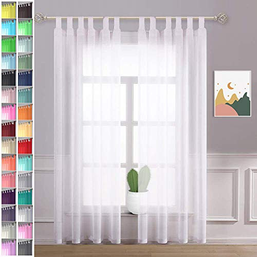 Megachest lucy Woven Voile Tab Top Curtain 2 Panels with ties (28 colors) (pure white, 56 wideX90 drop(W142cmXH228.5cm))