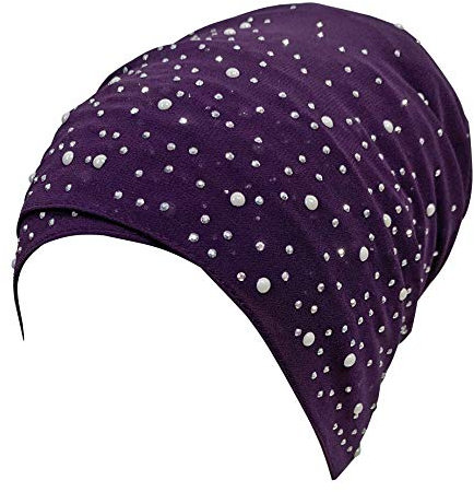 Lina & Lily Sparkle Chiffon Hijab Schal Kopf Turban Stirnband mit silbernen Strasssteinen (Violett)