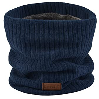 NovForth Winter Neck Warmer Fleece Lined Infinity Scarf Double-Layer Fleece Thicken Windproof and Dust Skiing Circle Lining Knit Infin for Mens Womens (Blue)